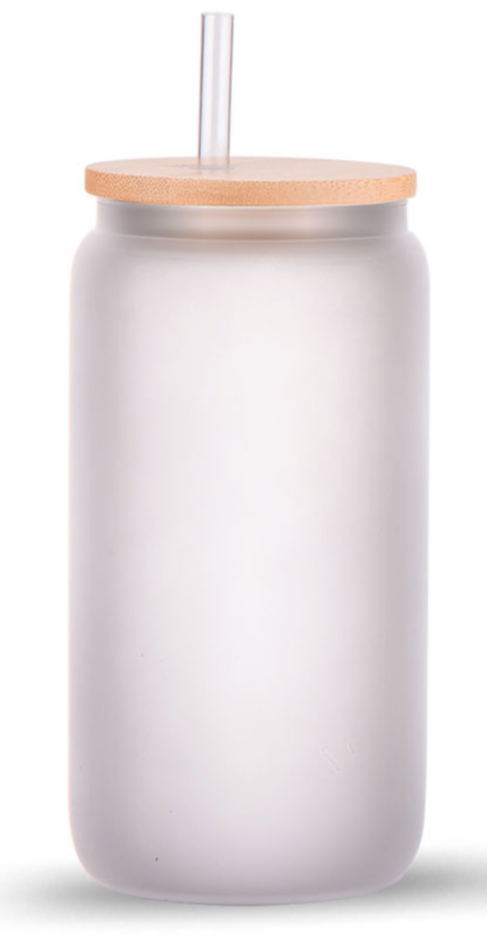 16oz Frosted Sublimation Beer Can Glass With Bamboo Lid